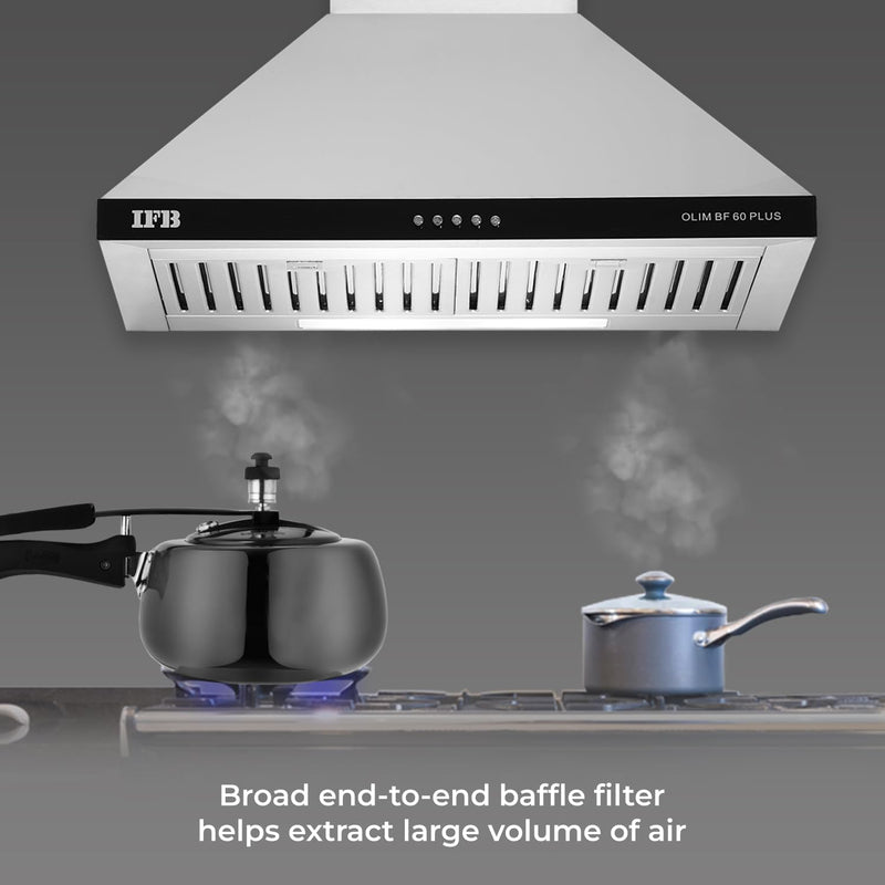 IFB 60cm 960 m3/hr Chimney (OLIM 60 Plus, 2 Cassette Filters, Touch Control, Silver)
