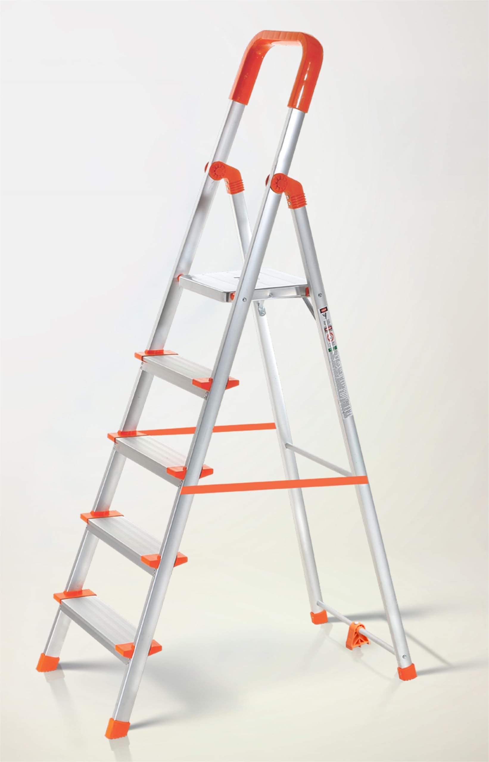 HOUZA Aluminium Ladder for Home 2 Steps Foldable with Anti-Skid Wide Steps | Multi-Purpose Heavy Duty Ladder, Kitchen & Household | 250 Kg Load Capacity | 5 Year Warranty (Orange)