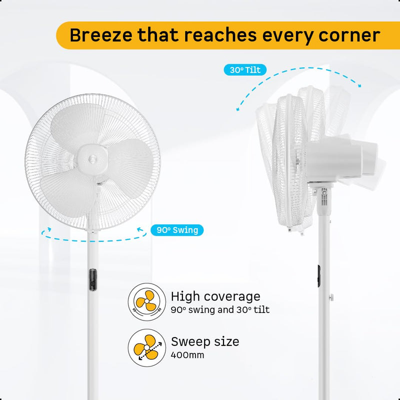 atomberg Renesa 400mm Pedestal Fan | 5-star rated | Ideal for Home & Office | Silent BLDC Stand Fan | 6 Speeds | 35W |LED Display| Remote with Oscillation, Timer, Sleep | 2 Year Warranty (Snow White)