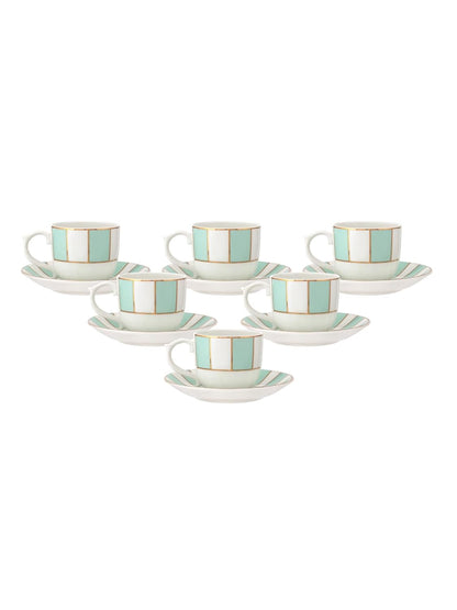 Clay Craft Fine Ceramic Gold Printed Cup & Saucer Set of 12-6 Cups & 6 Saucers - 180 ml Each (MAHARANI Noir N405)