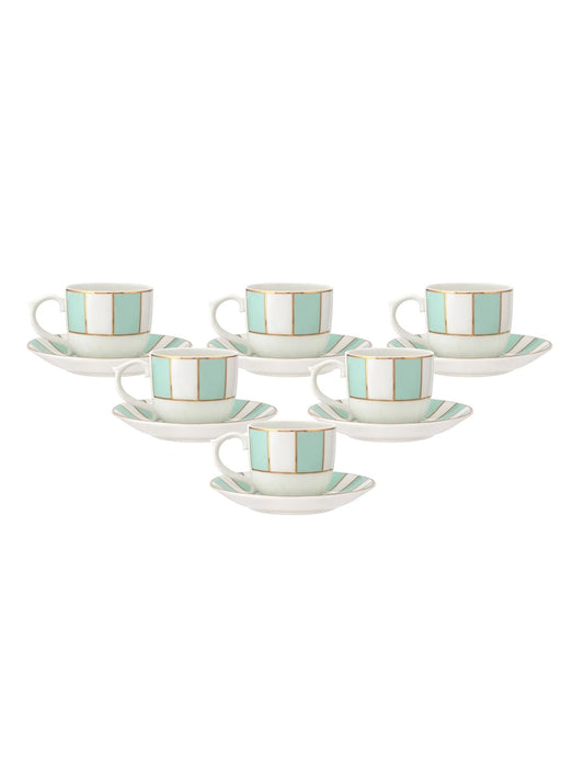 Clay Craft Fine Ceramic Gold Printed Cup & Saucer Set of 12-6 Cups & 6 Saucers - 180 ml Each (MAHARANI Noir N405)