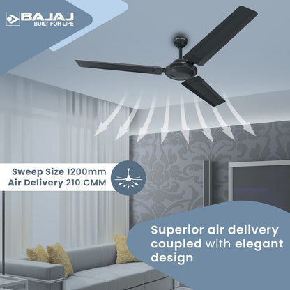 Bajaj Durato 12S1 1200MM (48") Ceiling Fans For Home | BEE Star Rated Energy Efficient Ceiling Fan | Thermatuff Technology™ | High Air Delivery & High Speed 400 RPM | 3-Yr Warranty 【Coal Mine Grey】