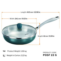 Hawkins Olive Pro 22 cm Frying Pan, Triply Stainless Steel Fry Pan with Stainless Steel Handle and Stainless Steel Lid, Green (POSF22G)