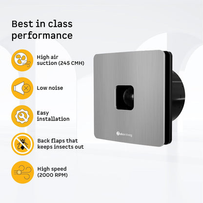 atomberg Studio+ Exhaust Fan 150mm (6 Inches) | BLDC Motor | 6.8W| Low Noise | 2000 RPM| Ideal for Bathroom& Kitchen | Easy to Clean | Installation-Round Cut (153mm) | 2 Year Warranty (Brushed Steel)