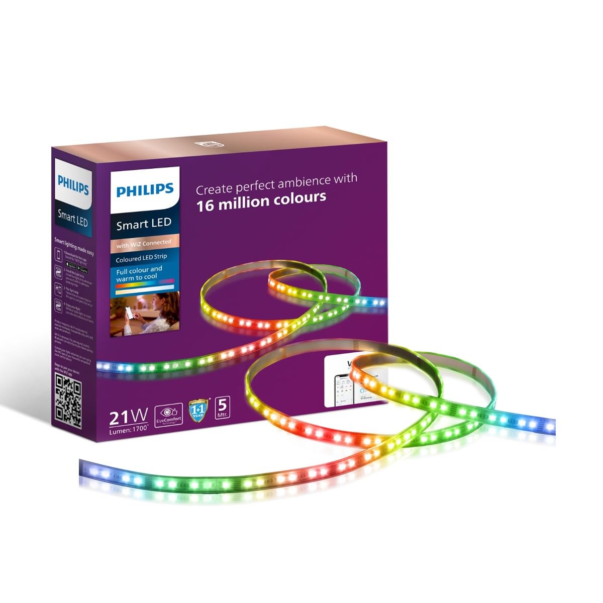 Philips 5 Meter Wi-Fi Smart LED Strip Light with Music Sync, Voice Control & Dimmable Feature