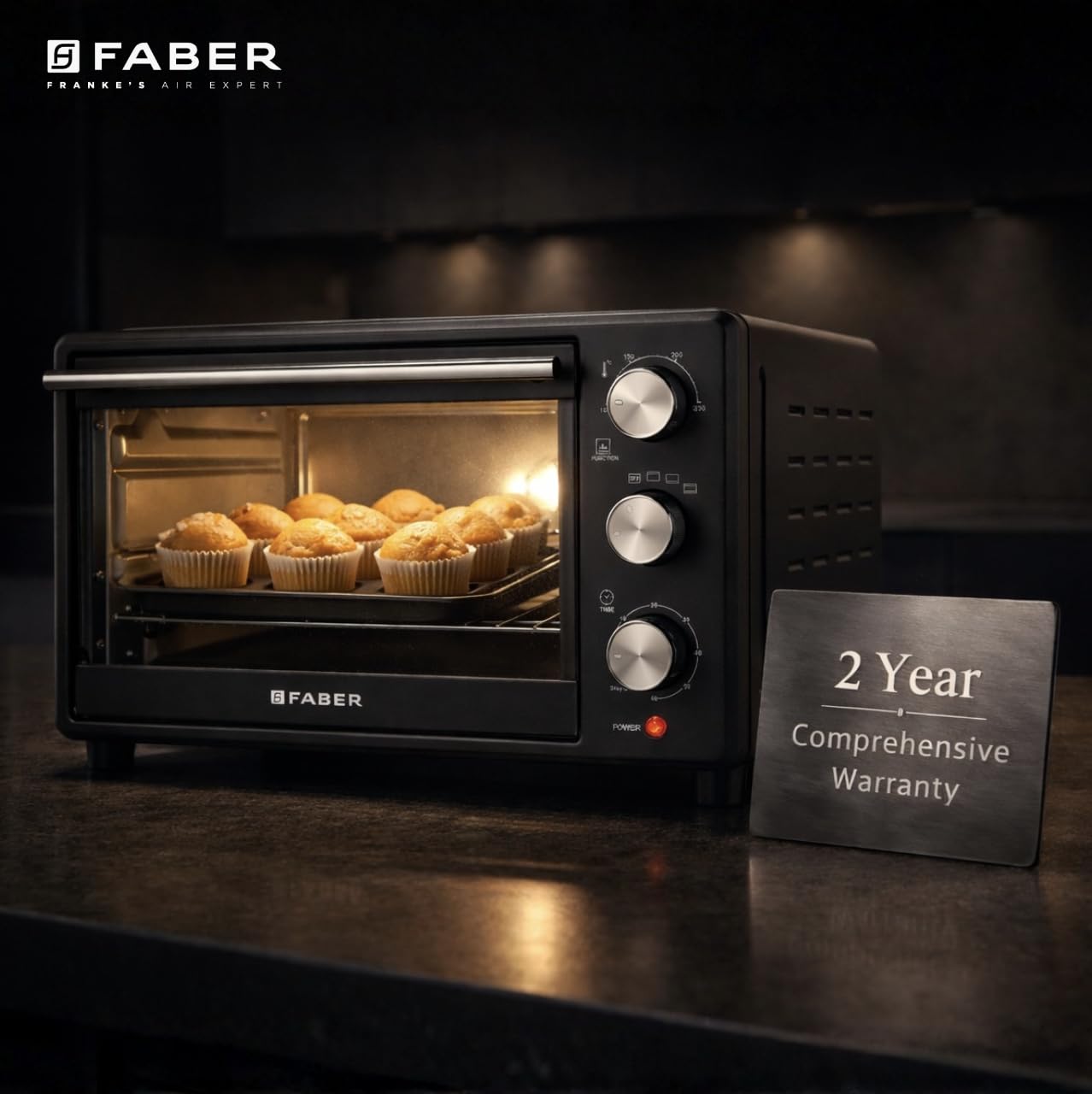Faber FOTG 24L Neo|1500 Watts OTG|Bake,Toast, Grill| 4 Stage Functions,Upper & Lower Heating|Cool-Touch Handle, Heat Resistant Glass, Indicator Light, Auto-Shut, Ready Bell| Removable Crumb Tray