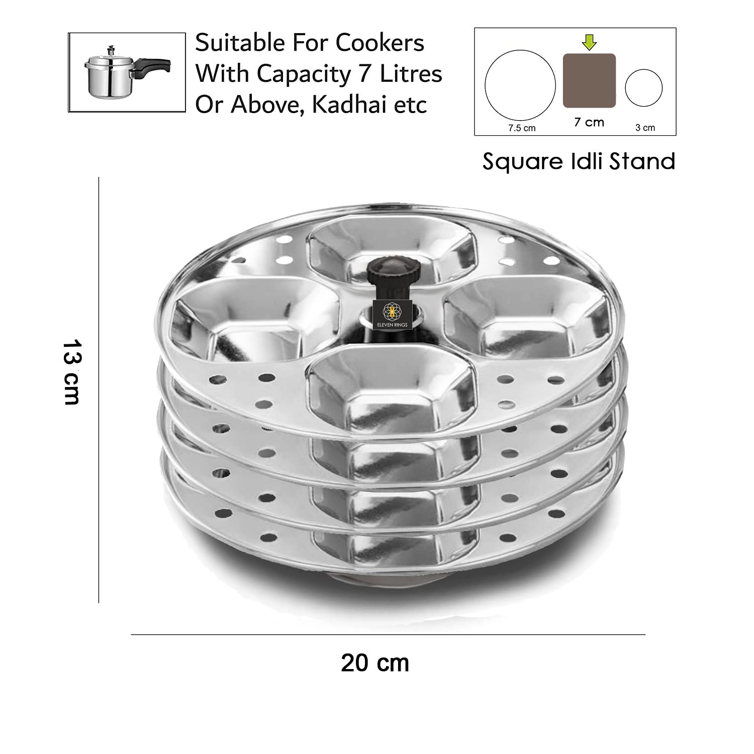 Eleven Rings 4 Plates Stainless Steel Square Idli Stand/Idli Maker Makes 16 Square Idlis at Once. (4 Plate Square Idli)