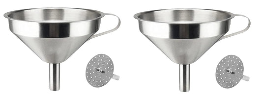 Dynore Stainless Steel Multipupose Funnel With Detachable Strainer/Filter For Cooking Oil- Set of 2 SMALL