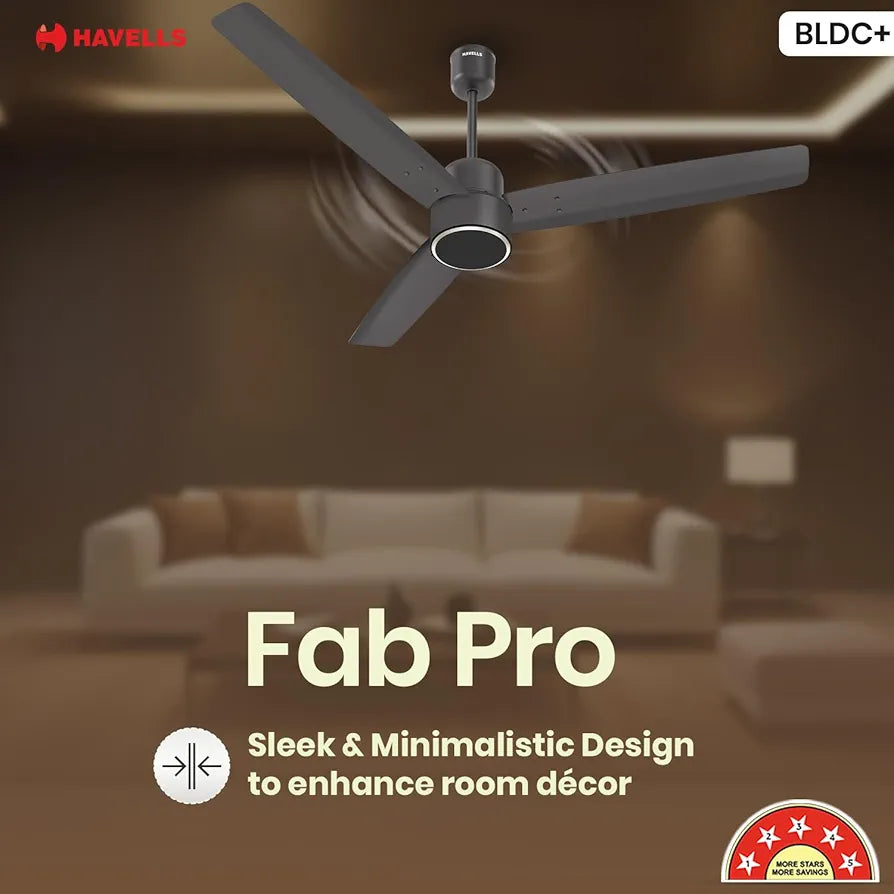 Havells FAB BLDC PRO Ceiling Fan 1200mm, 380 RPM, Savings upto 65%, Reverse Rotation, 4 Modes , Low Wattage 30W, Low Noise, Air Flow:225 CMM, 3 Year Warranty, Smoke Brown
