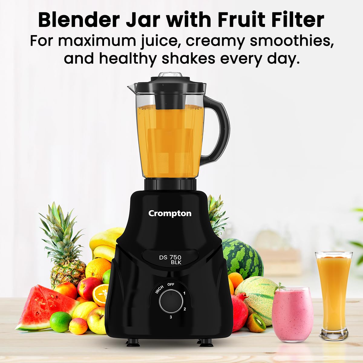 CROMPTON DS 750W Mixer Grinder- 750W Powertron Motor for faster grinding results | Motor Vent-X for durability | 4 Jars (1.5L with FF, 1.5, 1L, 0.4L) 2 Years Warranty on Product & Motor.