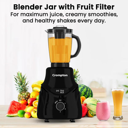 CROMPTON DS 750W Mixer Grinder- 750W Powertron Motor for faster grinding results | Motor Vent-X for durability | 4 Jars (1.5L with FF, 1.5, 1L, 0.4L) 2 Years Warranty on Product & Motor.