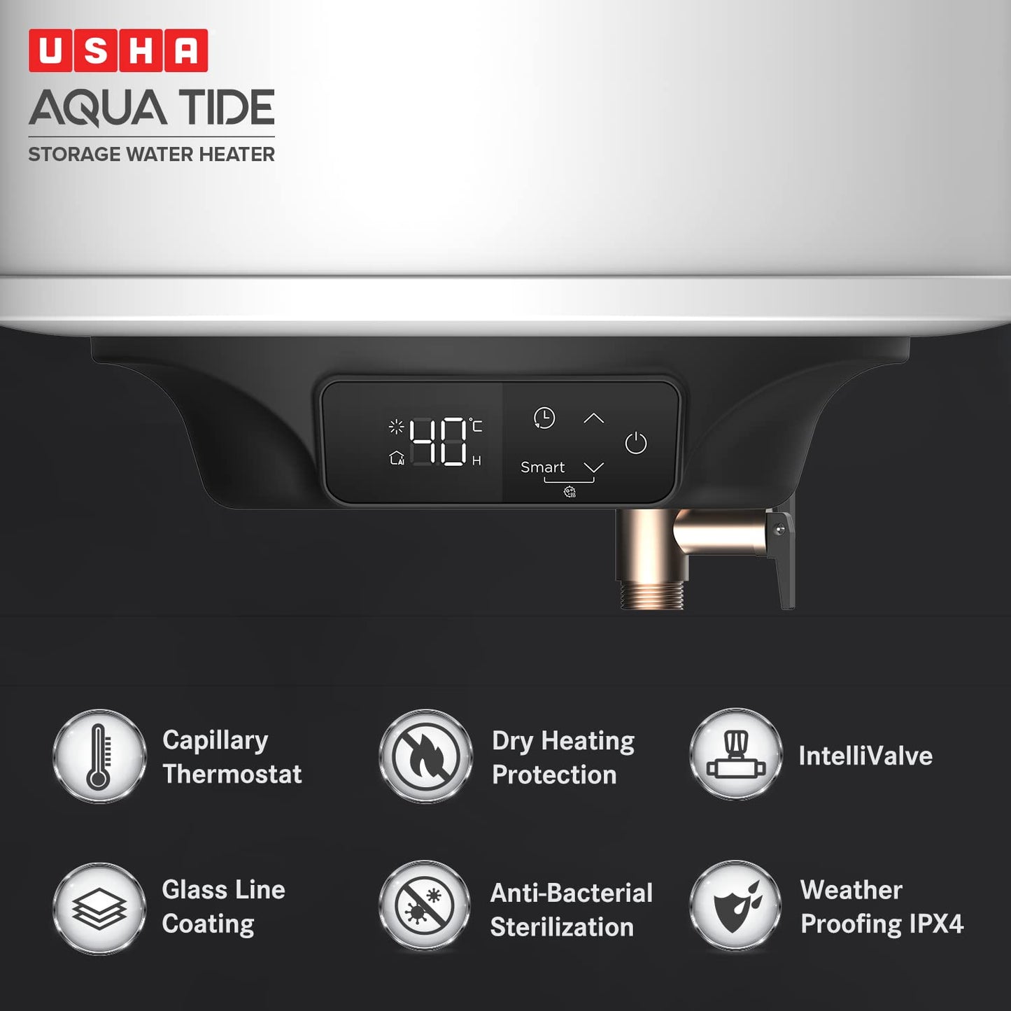 Usha Aqua Tide 15 Litre 5 Star Digital Storage Water Heater (White)