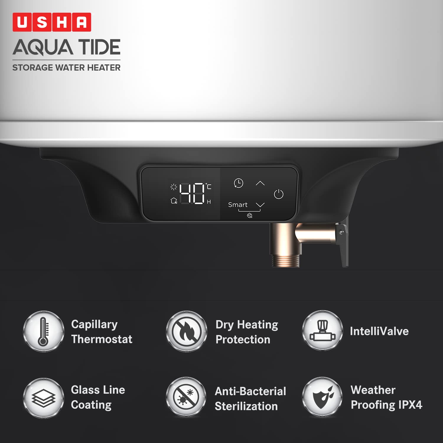 Usha Aqua Tide 15 Litre 5 Star Digital Storage Water Heater (White)
