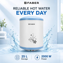 Faber Infinity Storage Geyser 25 Litre| 2000W | Free Pipe & Installation | 8 Bar Pressure| Energy Efficient | 7Yr Tank, 