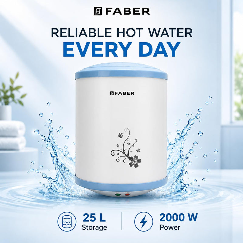 Faber Infinity Storage Geyser 25 Litre| 2000W | Free Pipe & Installation | 8 Bar Pressure| Energy Efficient | 7Yr Tank, 