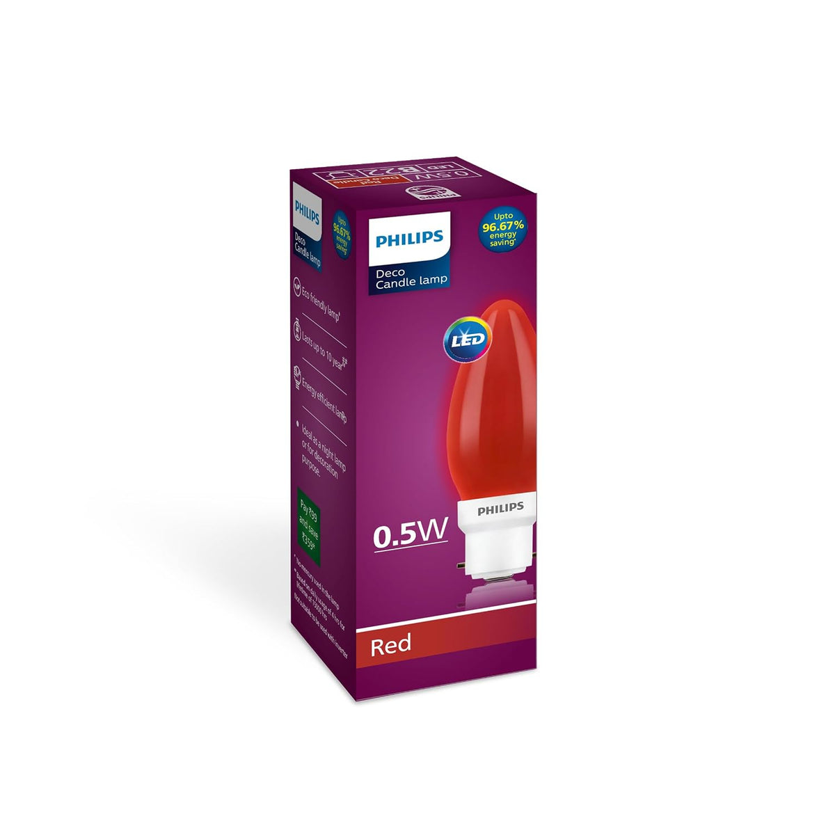 Philips LED Deco Red 0.5W Glass Candle (Pack of 2)