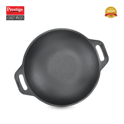 Prestige Cast Iron Kadai(26cm)|Even Heat Distribution|Scratch Resistant|Compatible with Gas & Induction|Retains Heat for Long|10 Years Warranty