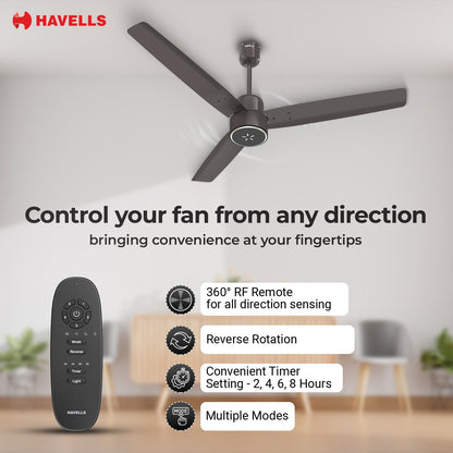 Havells FAB BLDC ULED Ceiling Fan 1200mm, 5 star, LED Speed Indicator, 380 RPM, Up to 65% Savings,Reverse Rotation,4 Speed Modes,Low Wattage 30W,Low Noise,Air Flow:225 CMM, 3 Year Warranty,Cocoa Brown