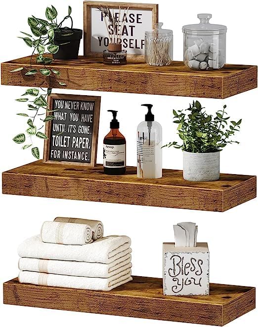 Floating Shelves Bathroom Shelf Bedroom Kitchen Farmhouse Small Book Shelf for Wall Mantel Shelves 16 inch Set 