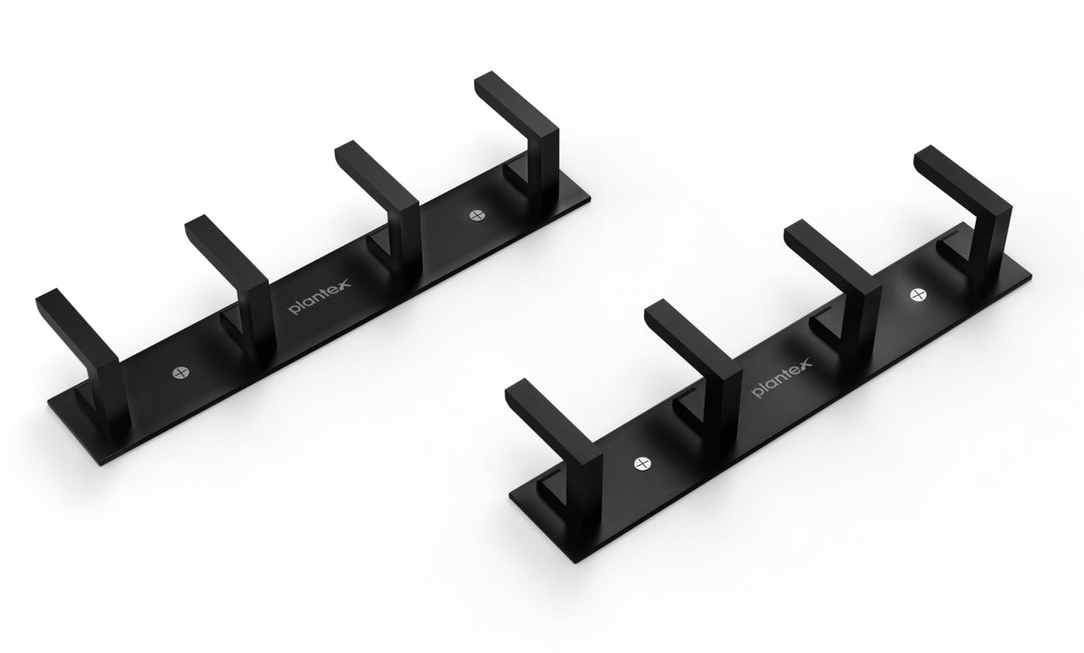 Plantex Aluminum Hook Rail with L-Shape Hooks for Walls of Bathroom/KitchenHook Rail Bar for Clothes/Towel/Keys-Pack of 2 (4 Hooks, Black)-1