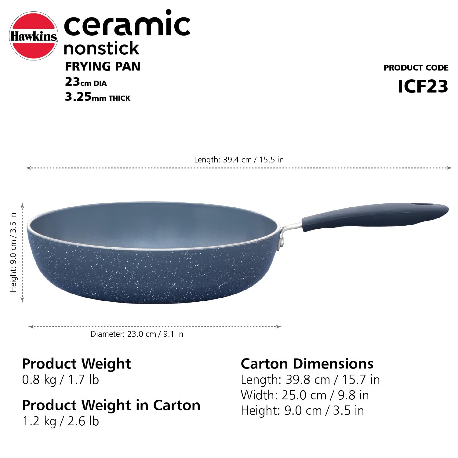 Hawkins Ceramic Nonstick Frying Pan, 23 cm Diameter, Induction Fry Pan, Granite Omlette Egg Pan, Fish Pan, Blue (ICF23)