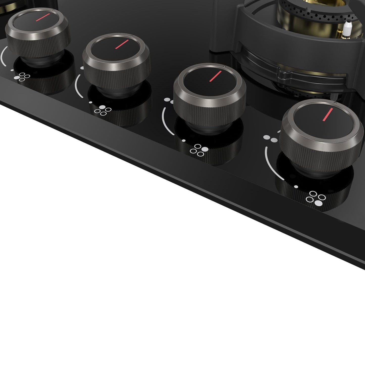 KAFF | ASHFORD Built-in Hob 4 Burners | Auto Electric Ignition Glass Top, 60 CM | Full Brass Burners with Flame Failure Device | 8 MM Thick Toughened Glass Black | ASF604