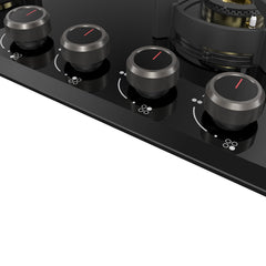 KAFF | ASHFORD Built-in Hob 4 Burners | Auto Electric Ignition Glass Top, 60 CM | Full Brass Burners with Flame Failure Device | 8 MM Thick Toughened Glass Black | ASF604