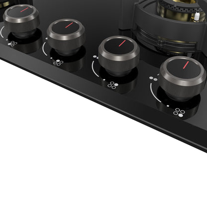 KAFF | ASHFORD Built-in Hob 4 Burners | Auto Electric Ignition Glass Top, 60 CM | Full Brass Burners with Flame Failure Device | 8 MM Thick Toughened Glass Black | ASF604