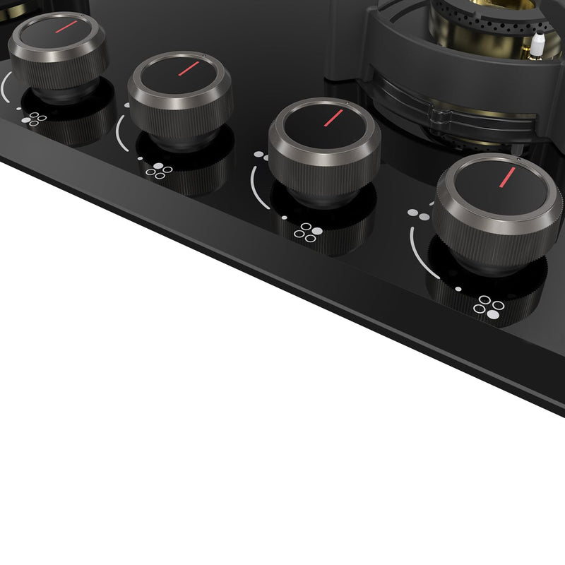 KAFF | ASHFORD Built-in Hob 4 Burners | Auto Electric Ignition Glass Top, 60 CM | Full Brass Burners with Flame Failure Device | 8 MM Thick Toughened Glass Black | ASF604