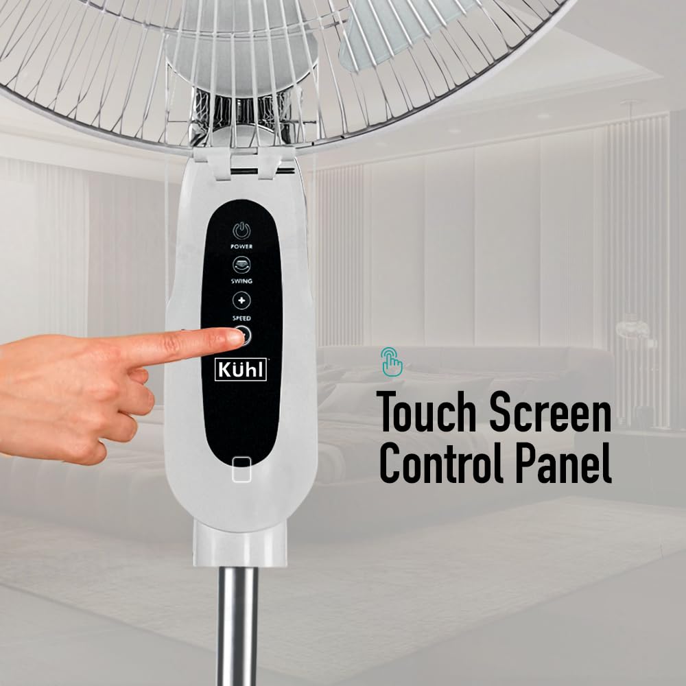 KUHL Inspira P2 High Speed BLDC Pedestal Fan With Remote | 450mm | 1400 RPM | 145 CMM High Air Delivery | 6 Speeds | Height,Tilt Adjustment | Oscillation,Timer | Low Noise | 2+5 Years warranty | White