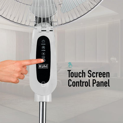 KUHL Inspira P2 High Speed BLDC Pedestal Fan With Remote | 450mm | 1400 RPM | 145 CMM High Air Delivery | 6 Speeds | Height,Tilt Adjustment | Oscillation,Timer | Low Noise | 2+5 Years warranty | White