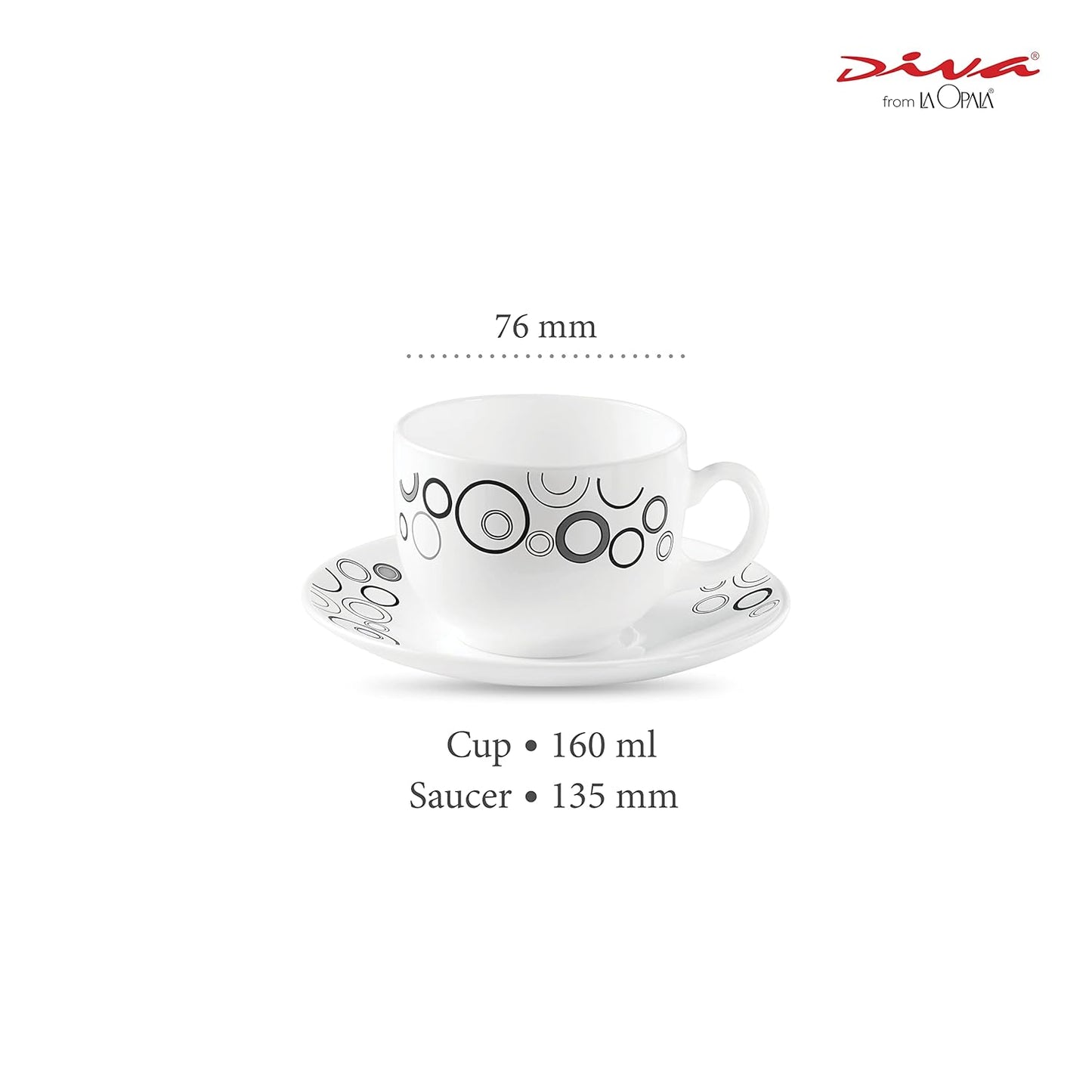 La Opala Diva, Opal Glass Crockery | Cup & Saucer Iris Regular, Set of 12 | Misty Drops, 160 ml | for Tea & Coffee | Microwave Safe | 100% Vegetarian | Extra Strong | Super Light | Super White