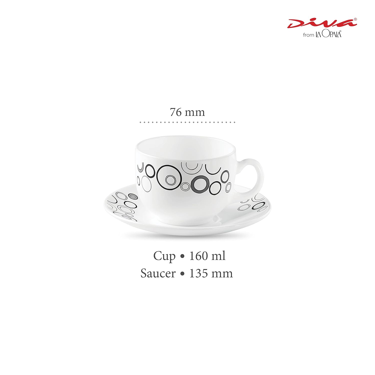 La Opala Diva, Opal Glass Crockery | Cup & Saucer Iris Regular, Set of 12 | Misty Drops, 160 ml | for Tea & Coffee | Microwave Safe | 100% Vegetarian | Extra Strong | Super Light | Super White