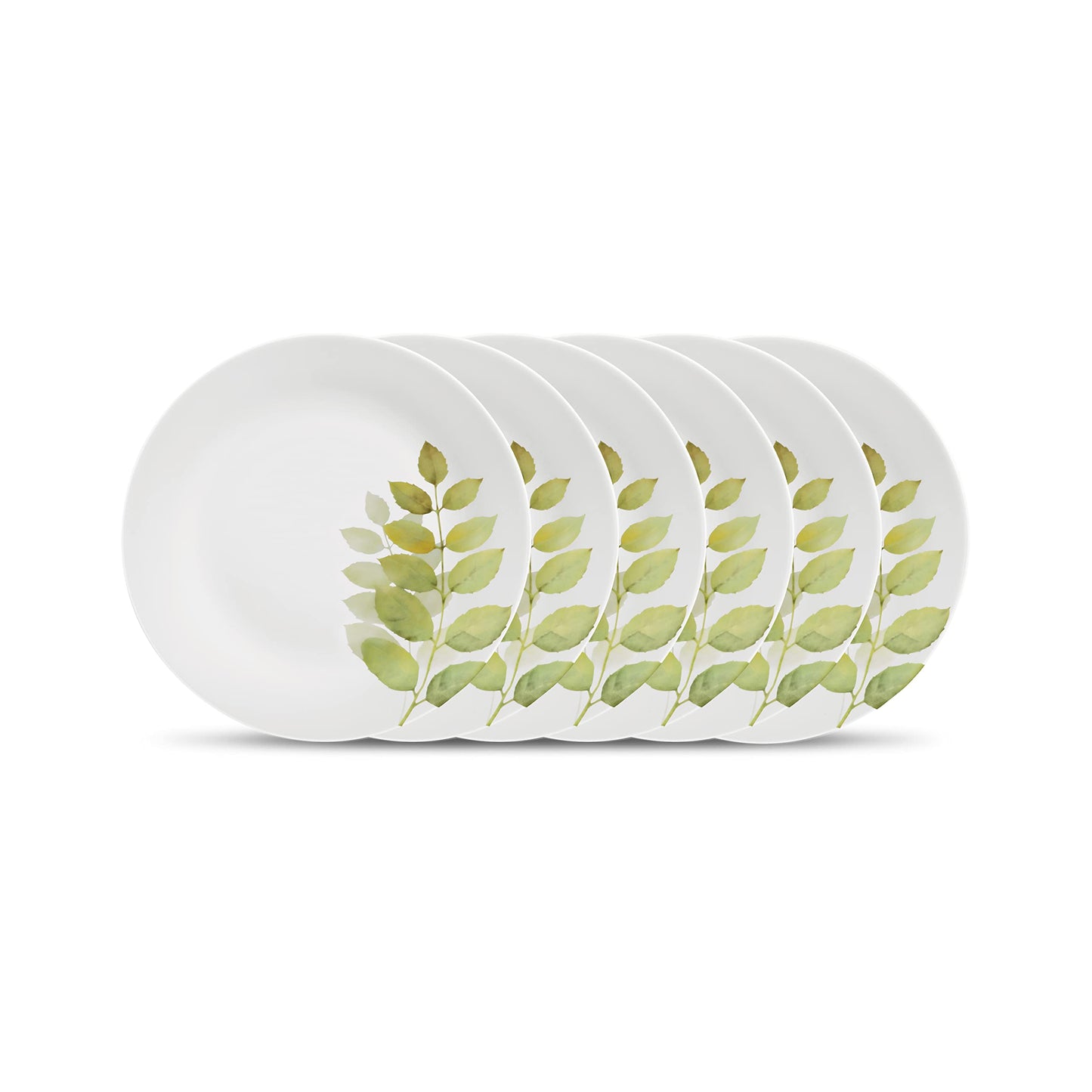 La Opala Diva, Ivory Collection, Opal Glass Full Plate Set 11" 6 pcs, Yellow Grace, White