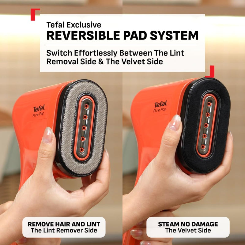Tefal Pure Pop Handheld Garment Steamer | 1300W | Compact, Convenient Vertical Steaming | Reversible Pad | 2m Cable | 20g/min Steam | 15-sec Heat-Up | Red | No.1 Ironing Brand in Europe