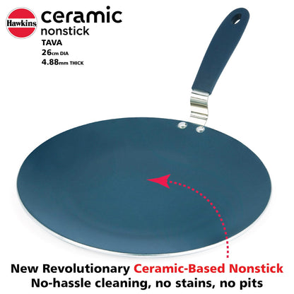 Hawkins Ceramic Nonstick Tava, 26 cm Diameter, Induction Paratha Tawa, Granite Griddle (ICT26)