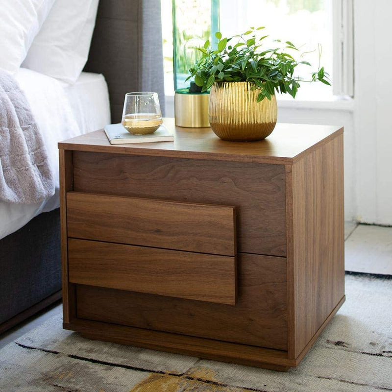 Nightstand End Table Bedside Small Dresser Storage Organizer Unit for Bedroom, Nursery, Wood top, Walnut Brown/