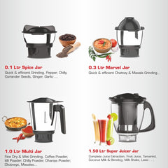 Vidiem Eva Elite Mixer Grinder 710 A, 750W with 4 Jars (1 Juicer + 3 Leakproof Jars) | Self-Locking Jars | ARIA Cool Tec
