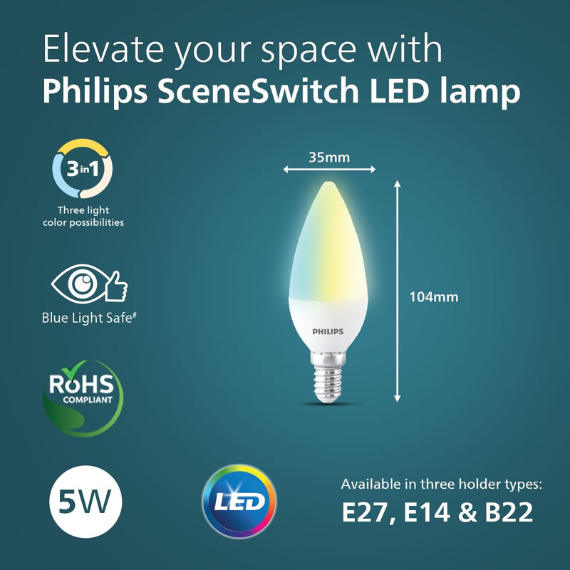 Philips LED Candle Bulb SceneSwitch 5W (Pack of 10)