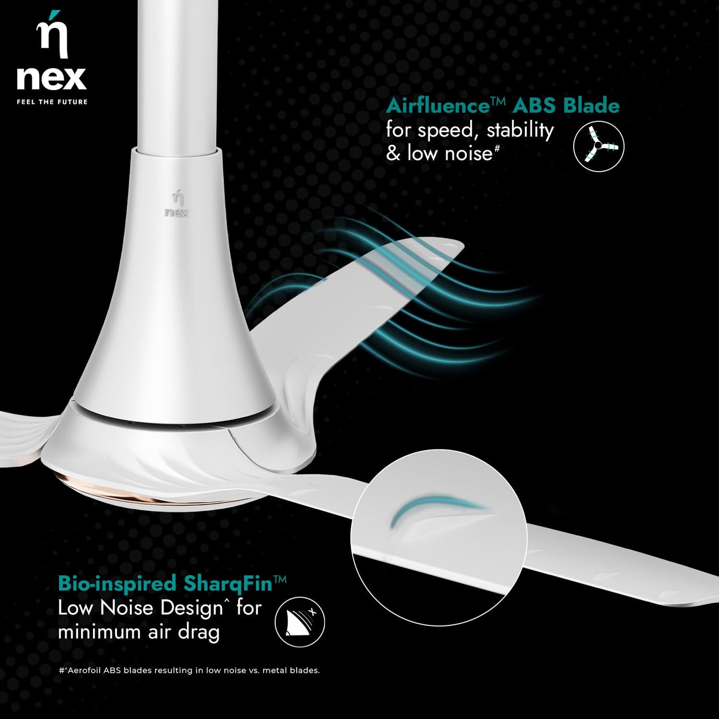 NNEX Dryft A90 1200 mm | BEE star Rated Premium Ceiling Fan | 20% Higher Air Thrust* | Airfluence™ ABS Blades For Low Noise | Adjustable Downrod | 2-Yr Warranty | Free Installation | Classic White