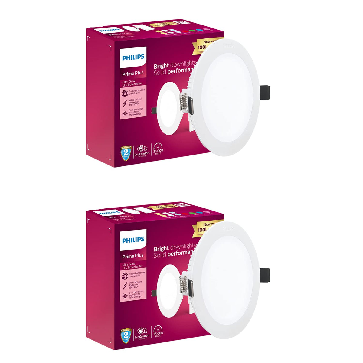 Philips 5W Round AP Plus UltraGlow LED DL Recessed LED Panel Ceiling Light (Pack of 2,Warm White)