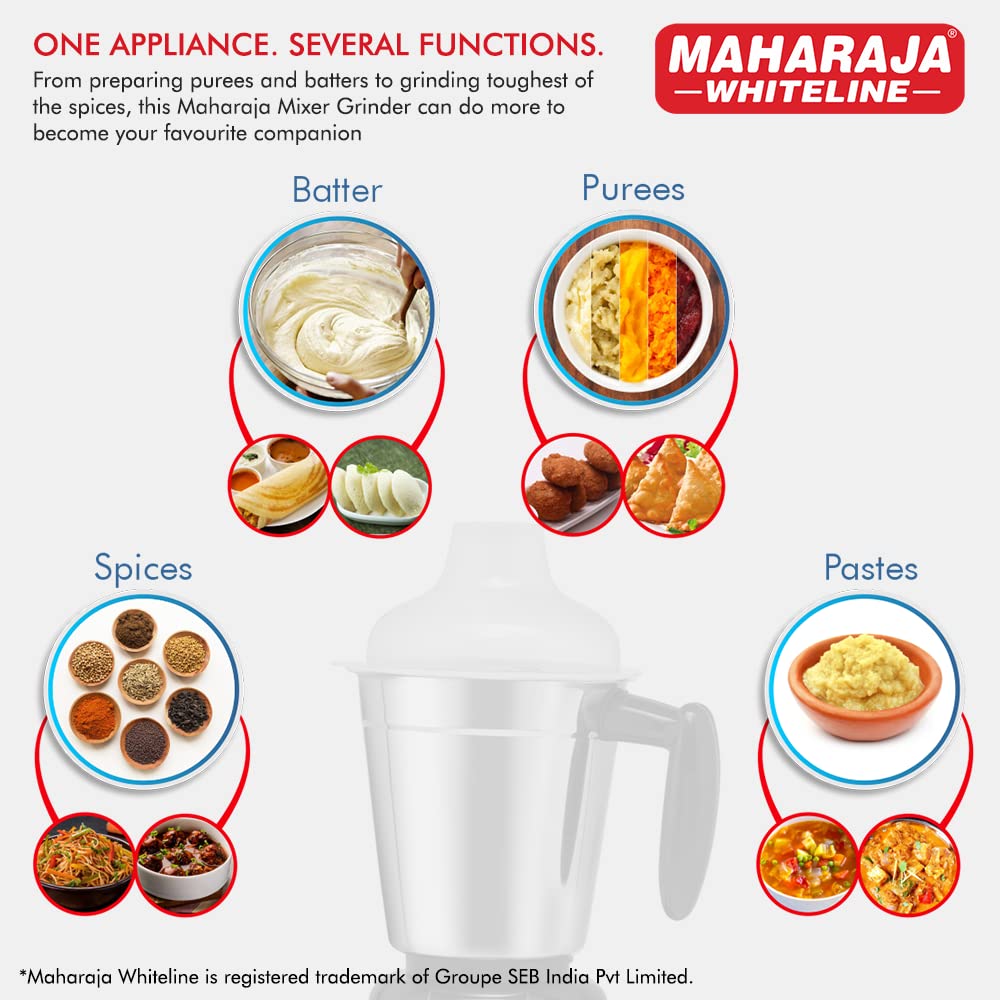 Maharaja Whiteline MX-185 750W Mixer Grinder with 3 Jars, Black