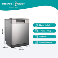 Hisense 15 Place Settings Dishwasher (H15DSS, Silver,Stainless Steel, Inbuilt Heater,Quick Wash)-3