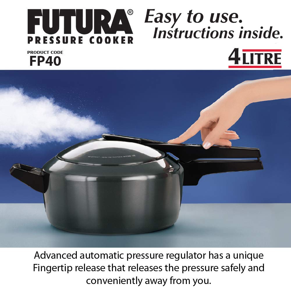 Hawkins Futura 4 Litre Pressure Cooker, Hard Anodised Pressure Cooker, Pan Cooker, Black (FP40)
