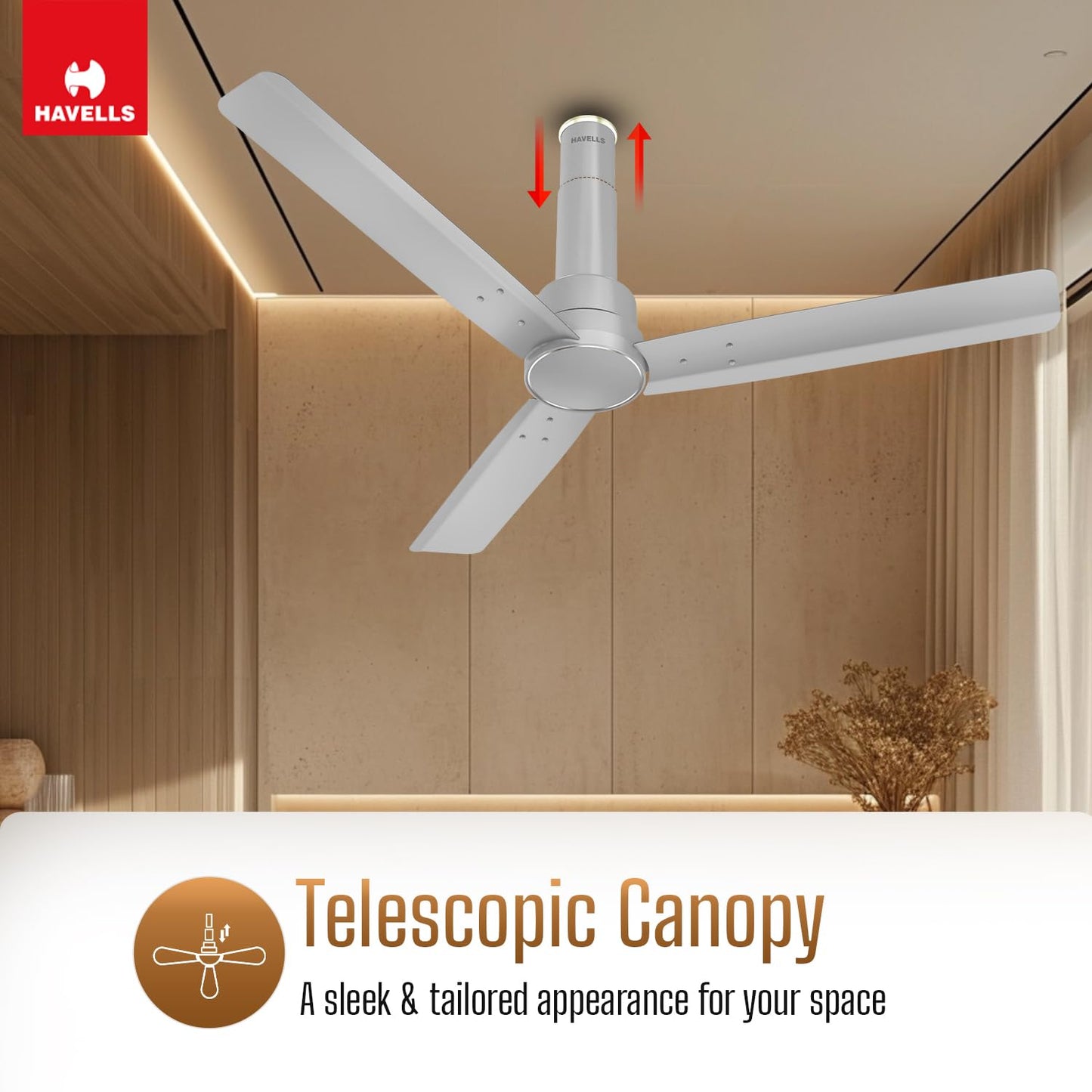 Havells 1200mm Elio BLDC Ceiling Fan | Remote Controlled, High Air Delivery Fan | 5 Star Rated, Upto 60% Energy Saving, 2+1* Year Warranty | (Pack of 1, Grey)