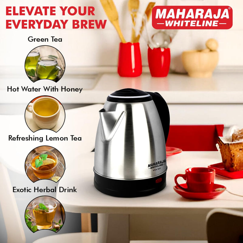 Maharaja Whiteline Viva Joy 1500 Watt Stainless Steel Electric Kettle | 1.5 Litres | Auto Shut Off- White