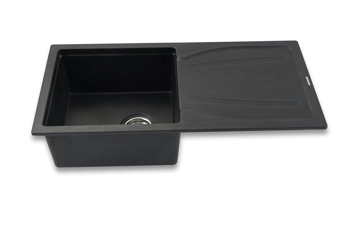 Faber Verona Ingranite34"X17"Single Bowl Sink with Drainboard & Plumbing Kit|25Yrs Warranty|Silent,Scratch,Dent & Heat R