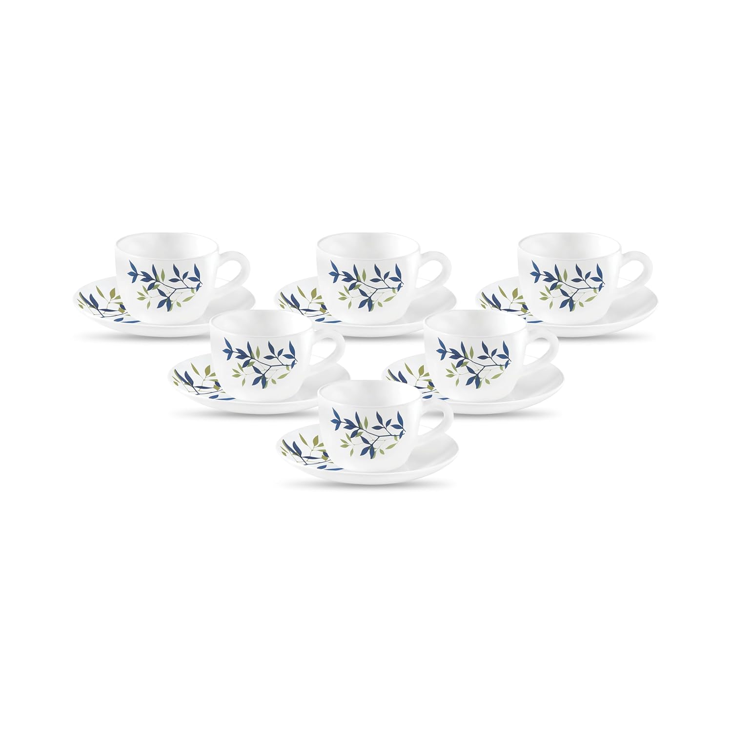 La Opala, Novo Collection Opal Glass Crockery | Cup & Saucer Princess, Set of 12 | Silken Charm, 150 ml | for Tea & Coffee | Microwave Safe | 100% Vegetarian | Extra Strong | Super Light | Super White