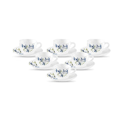 La Opala, Novo Collection Opal Glass Crockery | Cup & Saucer Princess, Set of 12 | Silken Charm, 150 ml | for Tea & Coffee | Microwave Safe | 100% Vegetarian | Extra Strong | Super Light | Super White
