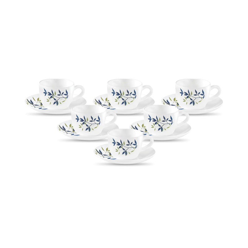 La Opala, Novo Collection Opal Glass Crockery | Cup & Saucer Princess, Set of 12 | Silken Charm, 150 ml | for Tea & Coffee | Microwave Safe | 100% Vegetarian | Extra Strong | Super Light | Super White